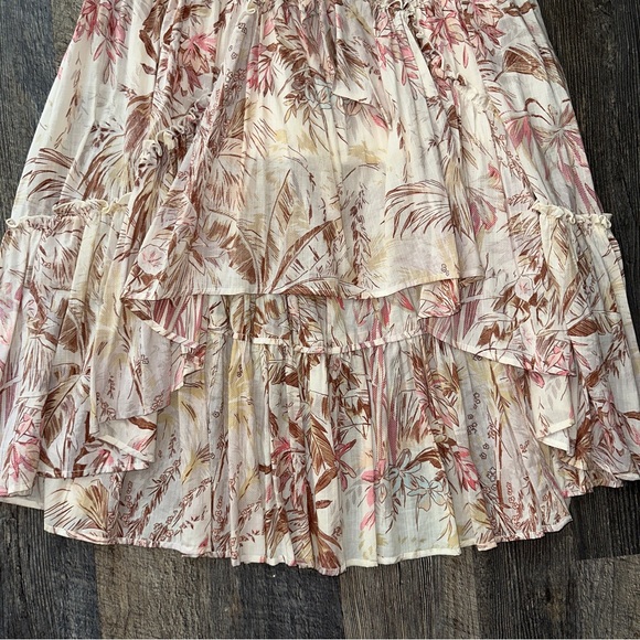 ANTHROPOLOGIE cream tropical palm trees high low flounced Adriana midi dress 8 - Picture 4 of 13